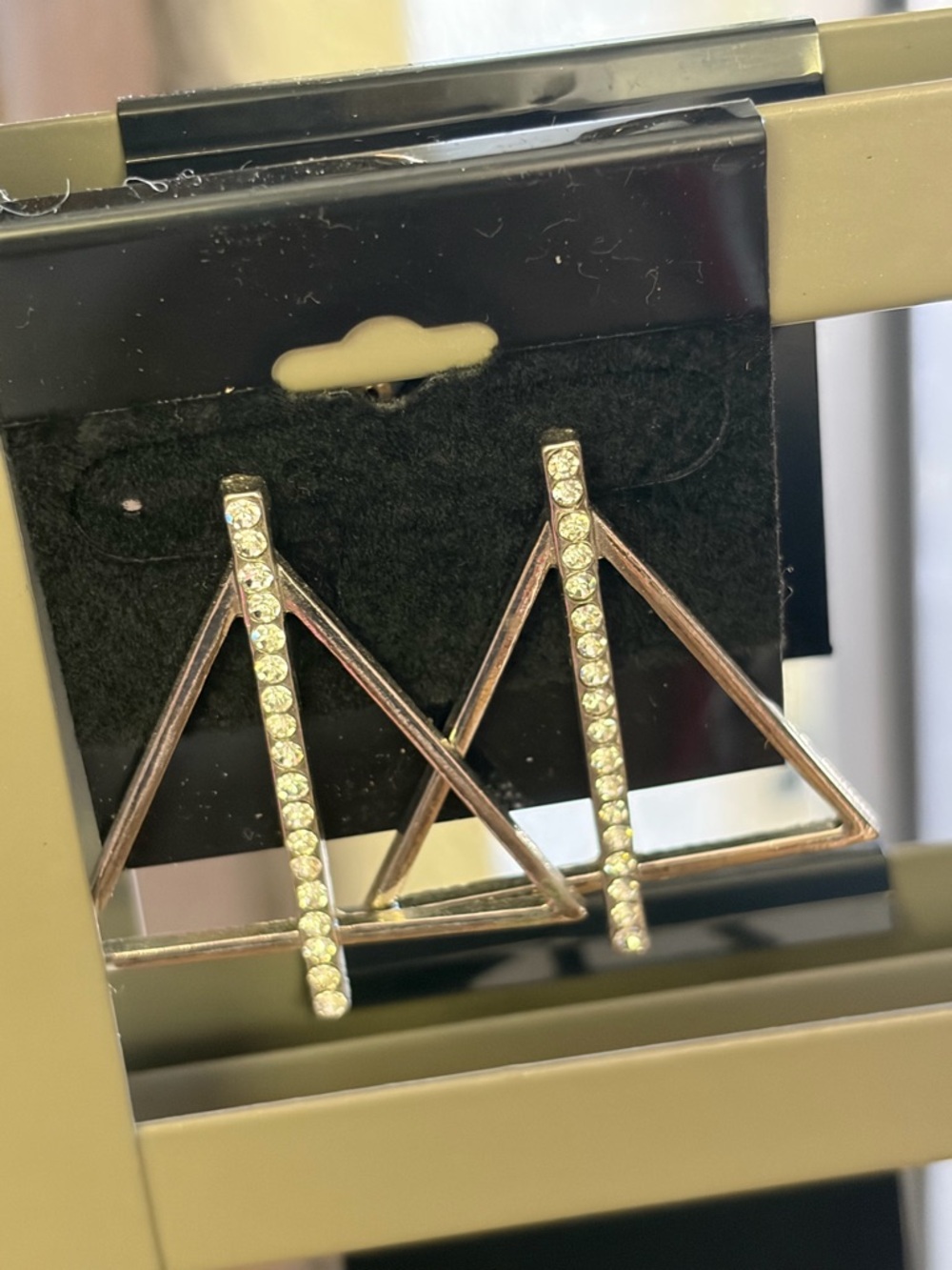 Funky Boho Rhinestone Triangle Drop Earrings in Silver Tone